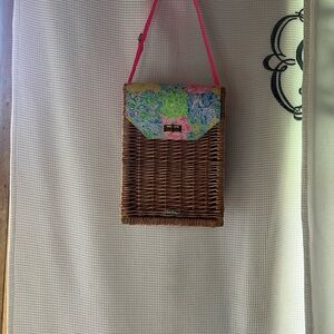 Lilly Pulitzer wicker picnic wine basket